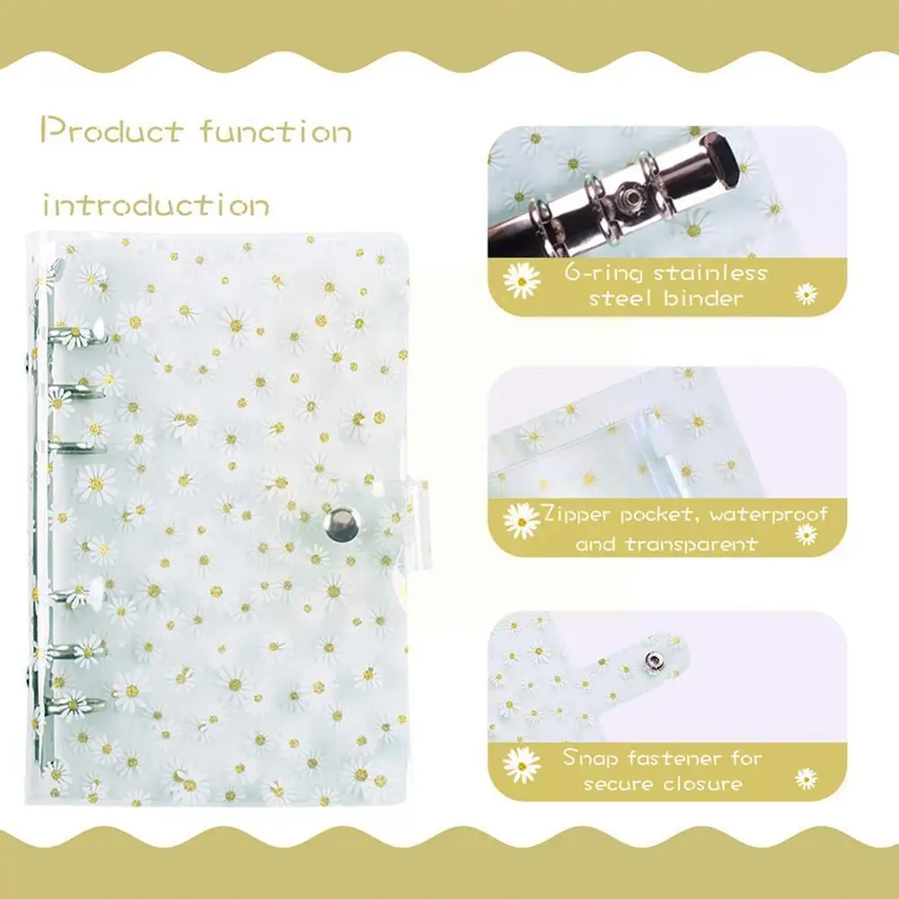 A6 Budget Binder Daisies Colorful Leather Notebook Binder Aesthetic Stationery Pockets Kawaii Pockets Notebook Card Binder
A6 Budget Binder Daisies Colorful Leather Notebook Binder Aesthetic Stationery Pockets Kawaii Pockets Notebook Card Binder
