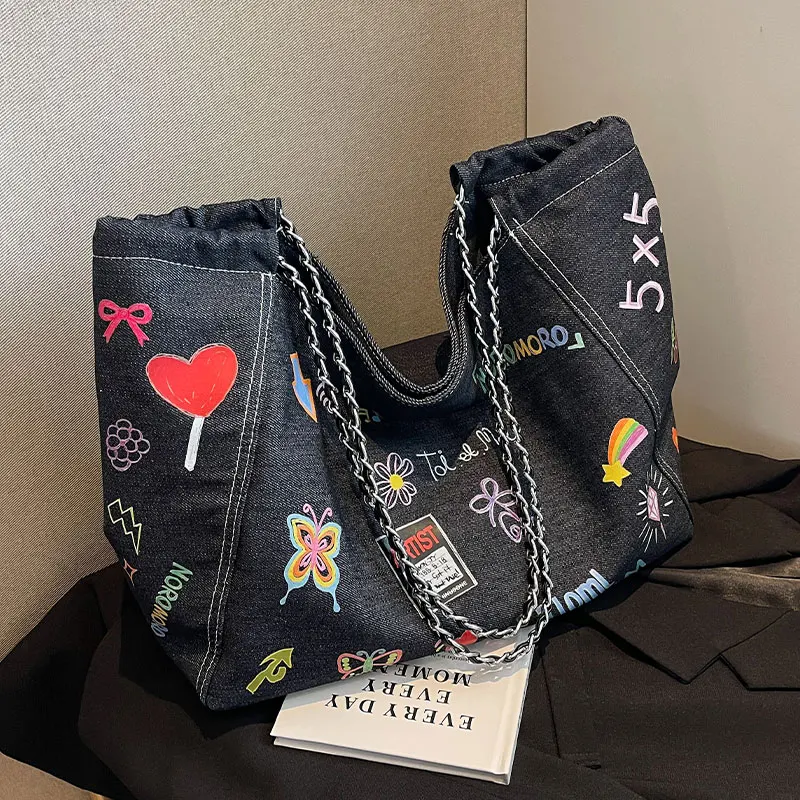 Y2k Denim Cartoon Printed Korean Style Tote Bags for Women 2023 Trendy Large Capacity Bag Women Shoulder Bag Girls Handbag
Y2k Denim Cartoon Printed Korean Style Tote Bags for Women 2023 Trendy Large Capacity Bag Women Shoulder Bag Girls Handbag