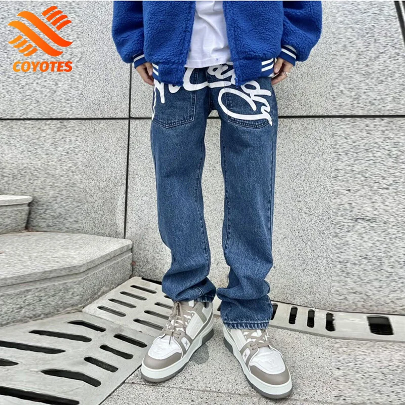 Прямые мешковатые джинсовые брюки для мужчин, в стиле Харадзюку, с надписью
Прямые мешковатые джинсовые брюки для мужчин, в стиле Харадзюку, с надписью