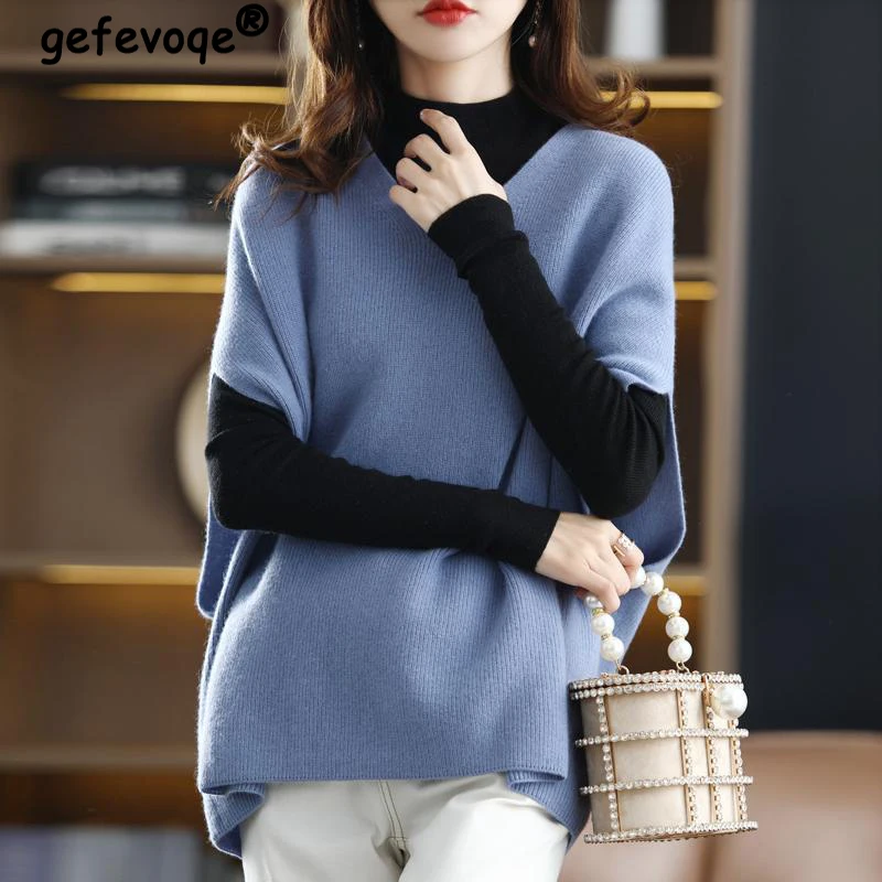 Korean 2022 Autumn Winter New Sweater Vest Female V-neck Batwing Sleeve Solid Sleeveless Loose Knitted Top Loose Casual Pullover
Korean 2022 Autumn Winter New Sweater Vest Female V-neck Batwing Sleeve Solid Sleeveless Loose Knitted Top Loose Casual Pullover