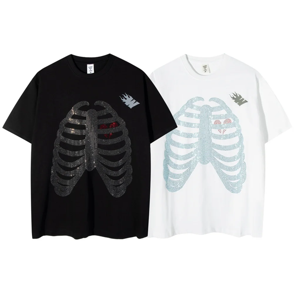 High street style skeleton hot drill black short-sleeved T-shirt men's tide brand summer retro street loose T-shirt top
High street style skeleton hot drill black short-sleeved T-shirt men's tide brand summer retro street loose T-shirt top
