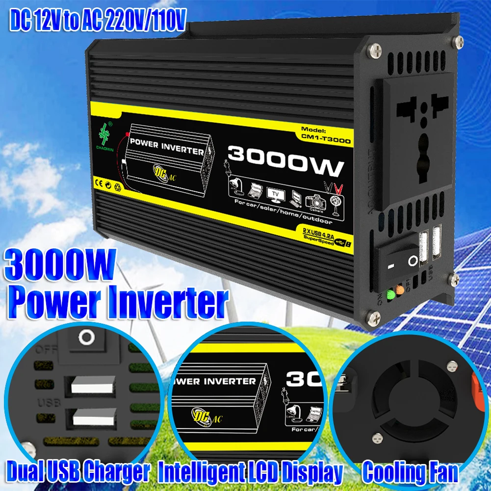DC 12V To AC 110/220V Intelligent Power Inverter Sine Wave Car Voltage Transformer Digital Power Inverter for RV Caravan Camping
DC 12V To AC 110/220V Intelligent Power Inverter Sine Wave Car Voltage Transformer Digital Power Inverter for RV Caravan Camping