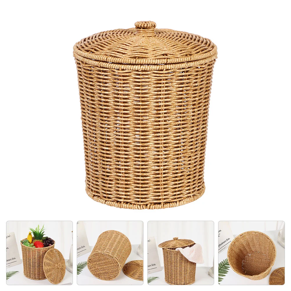 

Storage Basket Lid Sundries Holder Organizer Laundry Hamper Plastic Dirty Clothes Home Container Makeup Organizing Woven Ratan