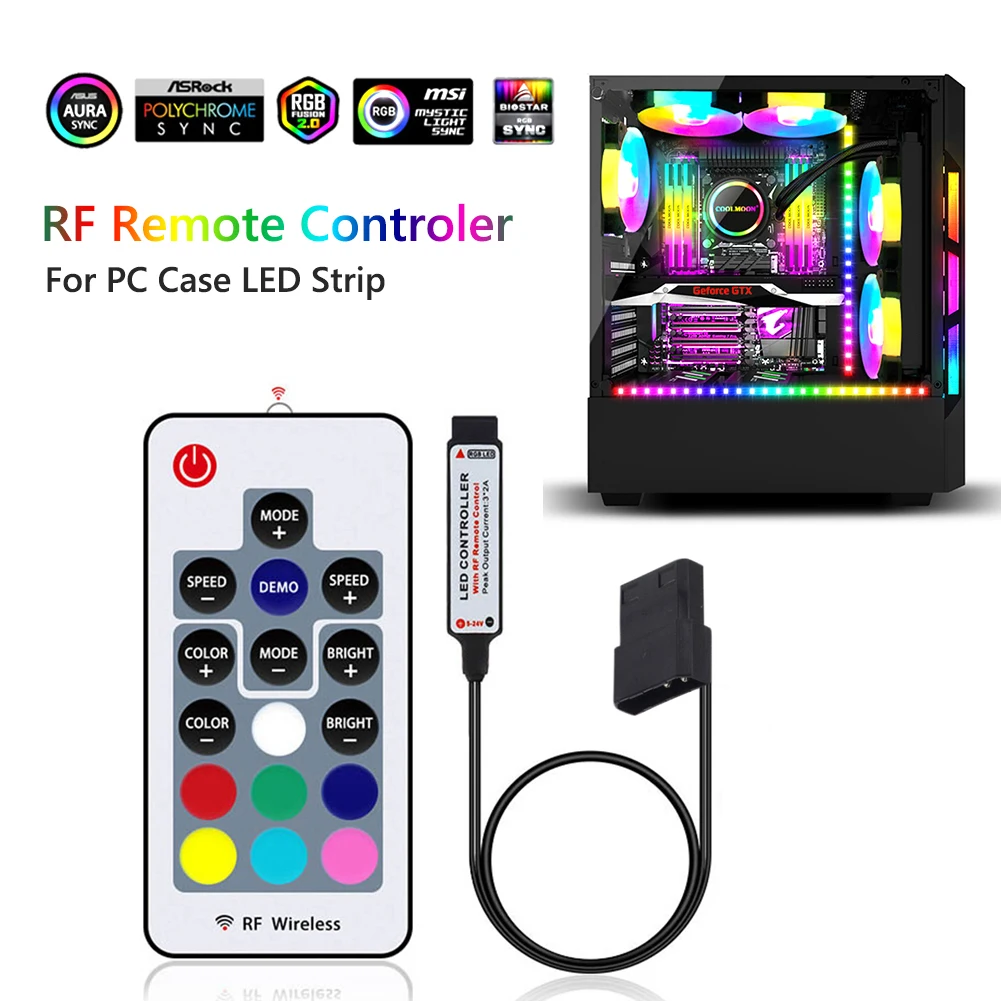 DC 12V 4 Pin Lamp Dimmer RGB LED Strip Light Controller Wireless RF 17 Keys Remote Control for Computer Motherboard
DC 12V 4 Pin Lamp Dimmer RGB LED Strip Light Controller Wireless RF 17 Keys Remote Control for Computer Motherboard