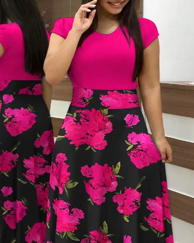 2023 Summer Casual O-neck Dresses for women Contrast Floral Print Streetwear vestidos Short Sleeve Elegant Maxi Dress
2023 Summer Casual O-neck Dresses for women Contrast Floral Print Streetwear vestidos Short Sleeve Elegant Maxi Dress