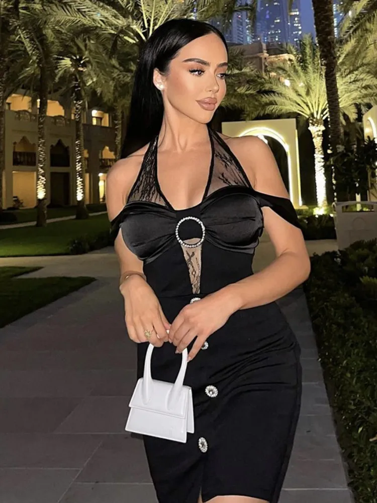 Women Summer Sexy Backless Halter Black Lace Sequined Mini Bodycon Dress 2022 Elegant Backless Evening Club Party Dress
Women Summer Sexy Backless Halter Black Lace Sequined Mini Bodycon Dress 2022 Elegant Backless Evening Club Party Dress