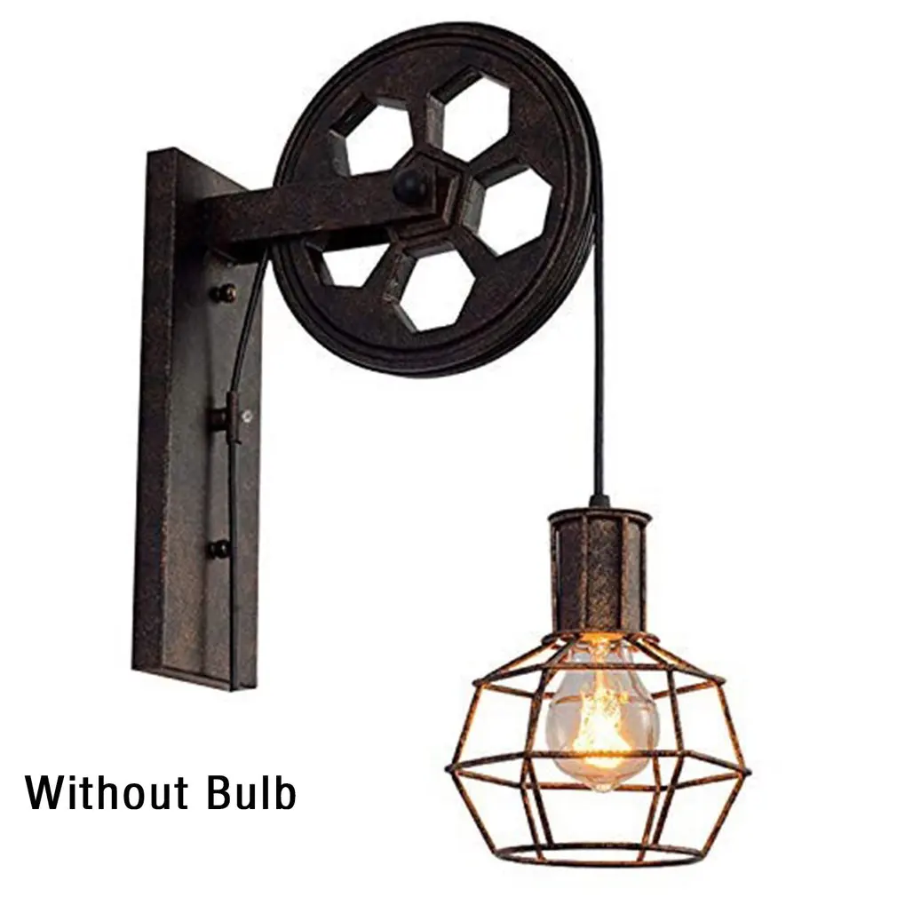 

Retro Vintage Wall Light Shade Ceiling Lifting Pulley Industrial Wall Lamp Fixture Iron Loft Cafe Bar Adjustable Sconce Light