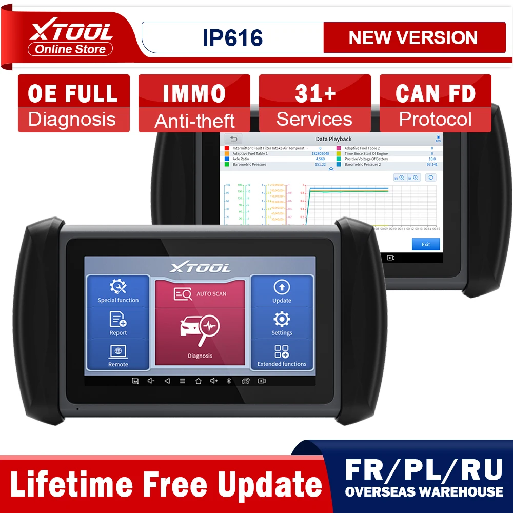 XTOOL InPlus IP616 OBD2 OE All System Diagnostic Scanner IMMO Key Programming with 31 Services Tool CAN FD Lifetime Free Updates 
XTOOL InPlus IP616 OBD2 OE All System Diagnostic Scanner IMMO Key Programming with 31 Services Tool CAN FD Lifetime Free Updates