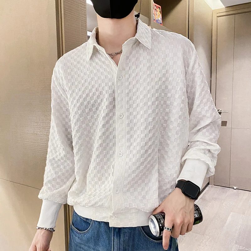 2022 Summer Plaid Shirts Men Loose Long Sleeve Casual Shirt Black/white Single-breasted Social Party Tuxedo Blouse Men Clothing
2022 Summer Plaid Shirts Men Loose Long Sleeve Casual Shirt Black/white Single-breasted Social Party Tuxedo Blouse Men Clothing
