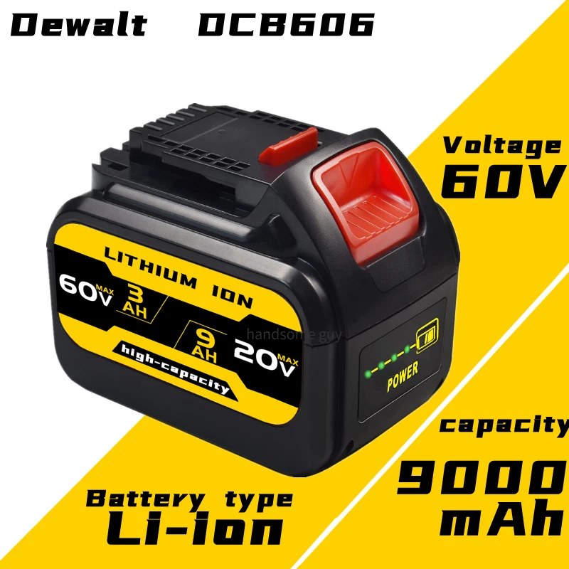 

DCB606 9000mAh 20V/60V/120V MAX Battery, Replacement for Dewalt DCB609G DCB612 Work with All 20V/60V/120V Cordless Power Tools