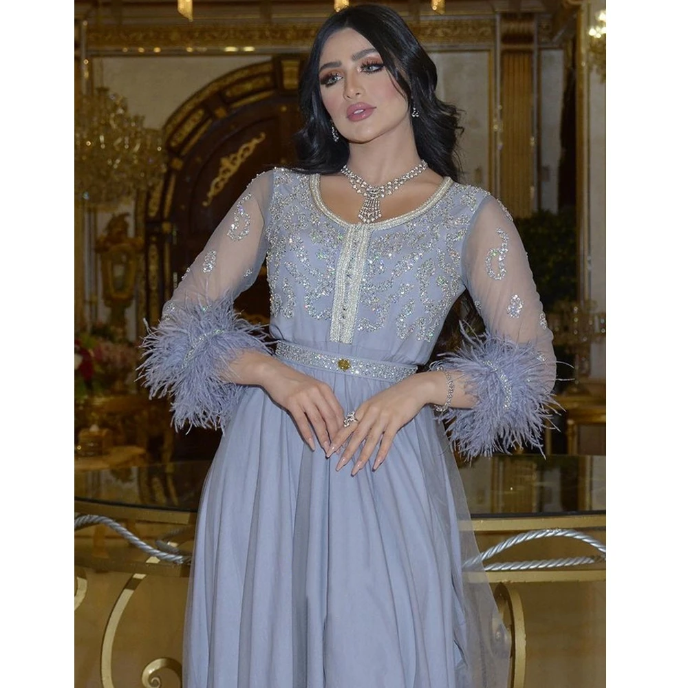 

Wepbel High Waist Ramadan Maxi Abaya Robe Rhinestone Muslim Dress Women Long Sleeve Caftan Big Swing Eid Hijab Islamic Clothing