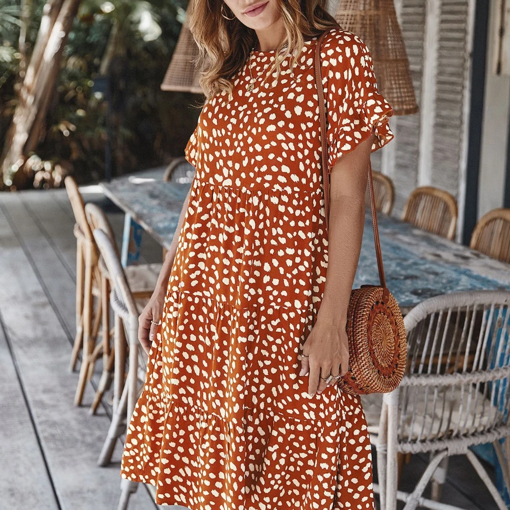 

Spring Dress Lotus Leaf Sleeves Polka Dot Light Mature Dress summer dress women clothing