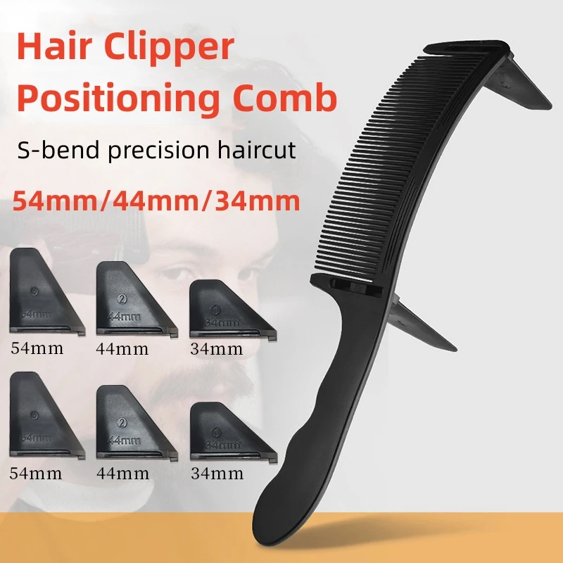 

34/44/54mm Hairdressing Comb S Arc Haircut Comb Hair Clipper Flat Hair Curved Positioning Brushbrush Barbers Styling Tools Y0504