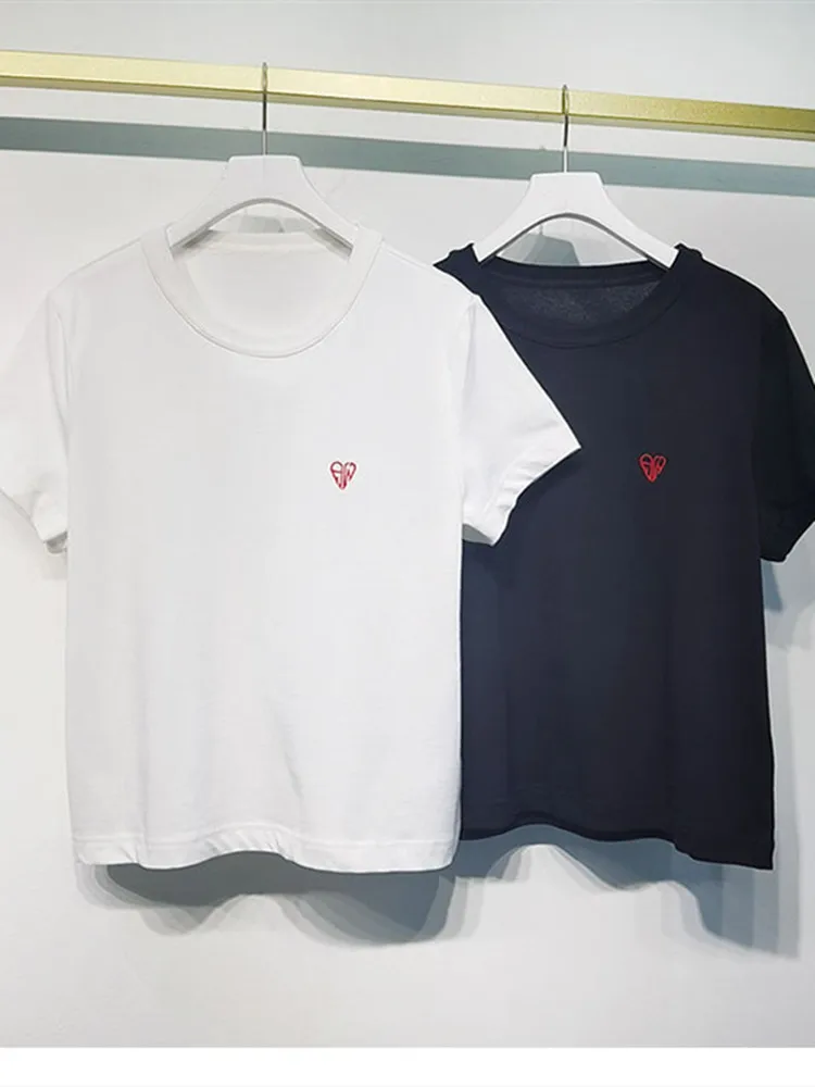 Heart-Shaped Embroidery Women White Black Tshirt 2022 Summer New Loose All-Match Top Short Sleeve O-Neck Fashion Female T-Shirt
Heart-Shaped Embroidery Women White Black Tshirt 2022 Summer New Loose All-Match Top Short Sleeve O-Neck Fashion Female T-Shirt
