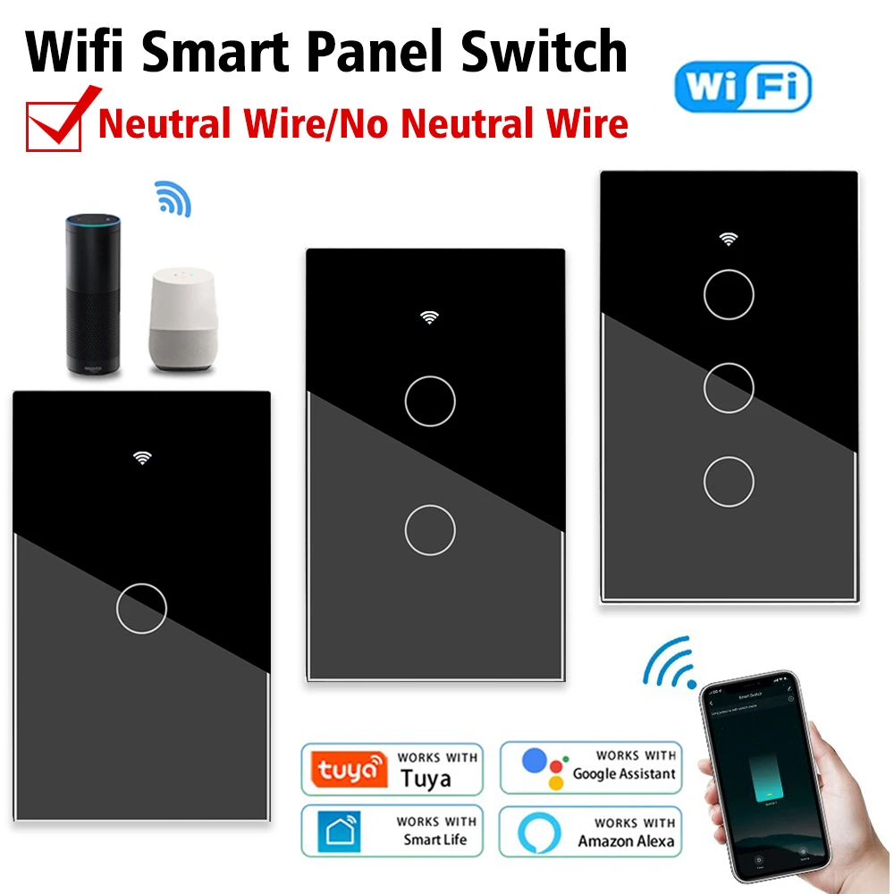 Tuya Smart Wifi Touch Switch No Neutral Wire Required Smart Home Life wall Light Switch 1/2/3 Gang support Alexa Google Voice
Tuya Smart Wifi Touch Switch No Neutral Wire Required Smart Home Life wall Light Switch 1/2/3 Gang support Alexa Google Voice