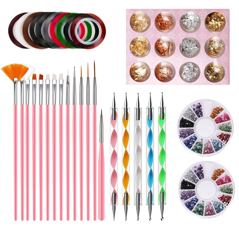 33Pcs Nail Gold Silver Tin Foil Rhinestone Jewelry Acrylic Nail Art Painting Brushes Drill Pens Professional Manicure DIY Set 
33Pcs Nail Gold Silver Tin Foil Rhinestone Jewelry Acrylic Nail Art Painting Brushes Drill Pens Professional Manicure DIY Set