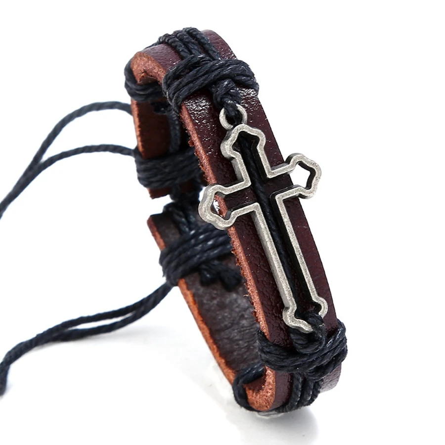 4 Colors Retro Hollow Cross Design Hand-woven Leather Men Bracelet Simple Adjust Stainless Steel Christian Bracelet for Gift
4 Colors Retro Hollow Cross Design Hand-woven Leather Men Bracelet Simple Adjust Stainless Steel Christian Bracelet for Gift