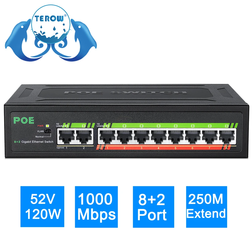 10-портовый гигабитный POE коммутатор TEROW 120 Вт, 8 портов + 2-Uplinks 1000 м, встроенный источник питания VLAN Lsolation, полный/полудуплексный Plug & Play
10-портовый гигабитный POE коммутатор TEROW 120 Вт, 8 портов + 2-Uplinks 1000 м, встроенный источник питания VLAN Lsolation, полный/полудуплексный Plug & Play