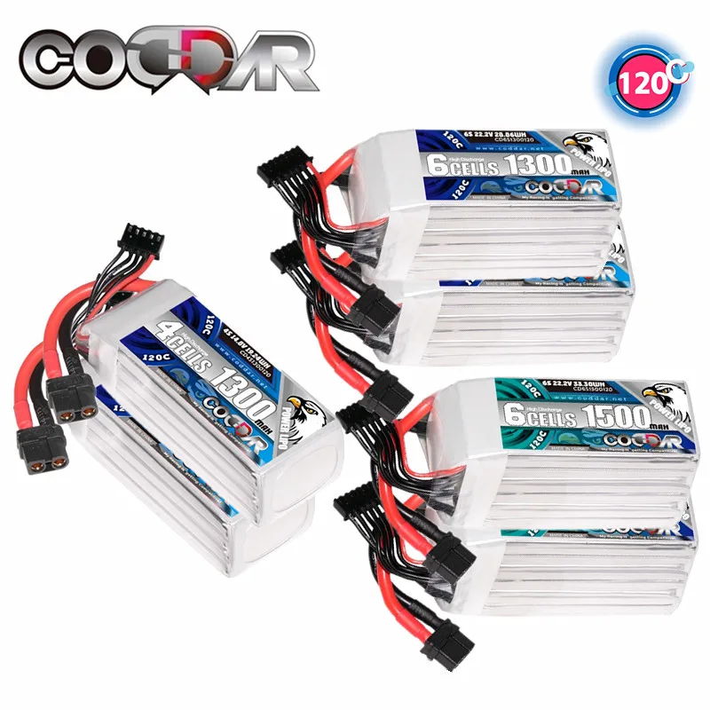 

2PCS CODDAR 6S 22.2V Lipo Battery 4S 14.8V 1300mAh 1500mAh 120C With XT60 Plug For RC FPV Drone Quadcopter Helicopter Airplane