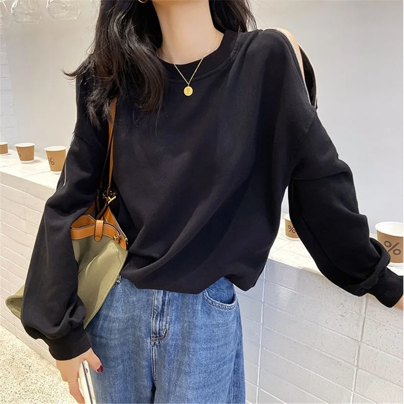 Women Sexy Casual Off Shoulder Zipper Design Sweatshirts Fashion New Spring Female Long Sleeve Pullovers Tops Loose 2021 Clothes
Women Sexy Casual Off Shoulder Zipper Design Sweatshirts Fashion New Spring Female Long Sleeve Pullovers Tops Loose 2021 Clothes