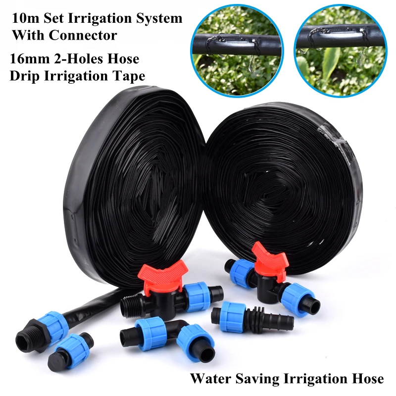 

10m/Set 16mm 2-Holes Rain Drip Irrigation Hose Greenhouse Watering System Agriculture Garden Water Saving Irrigation Tape Joint