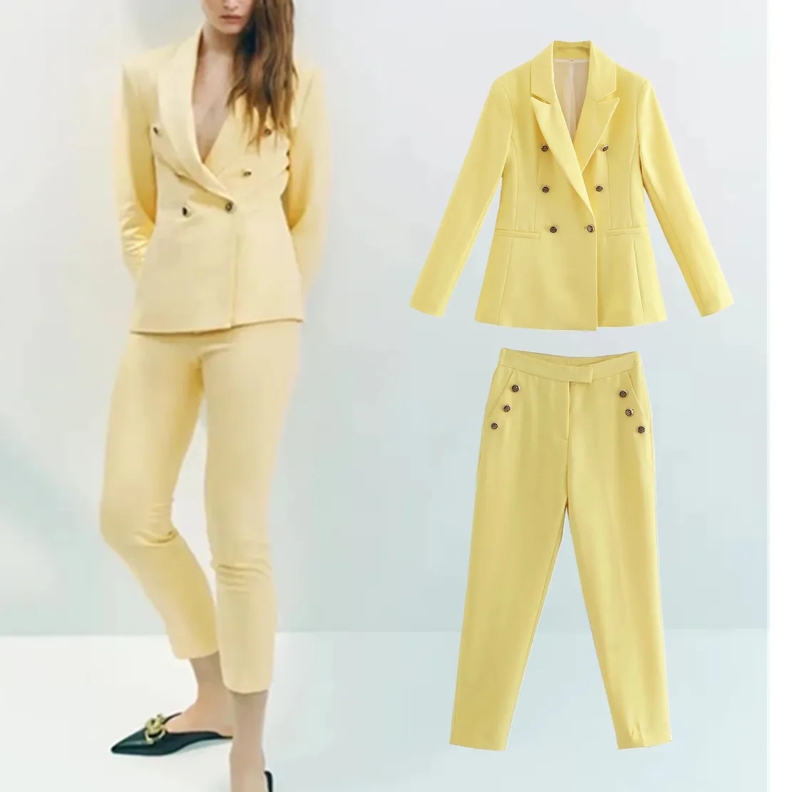Jenny&Dave 2022 England Style Office Lady Yellow Double Breasted Blazers High Waist Ankle Pants Casual Suits Sets Women
Jenny&Dave 2022 England Style Office Lady Yellow Double Breasted Blazers High Waist Ankle Pants Casual Suits Sets Women