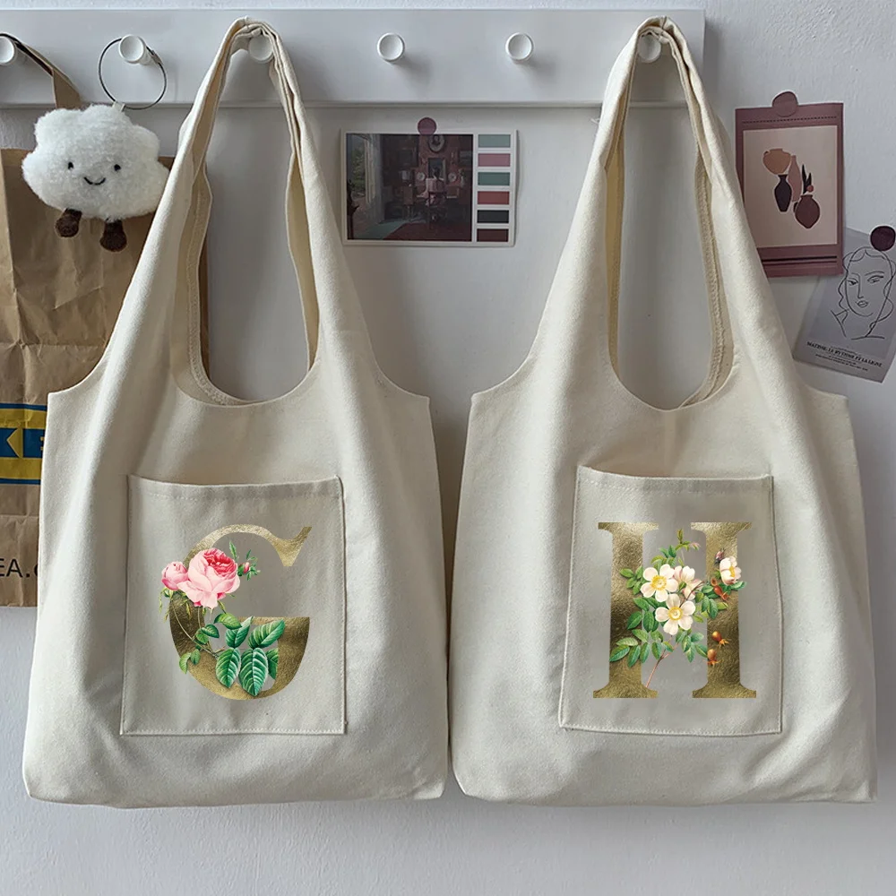 Harajuku Handbags Golden Flower Letter Print Shoulder Bags Casual Shopping Girls Women Foldable Elegant Eco-Friendly Canvas Bag
Harajuku Handbags Golden Flower Letter Print Shoulder Bags Casual Shopping Girls Women Foldable Elegant Eco-Friendly Canvas Bag