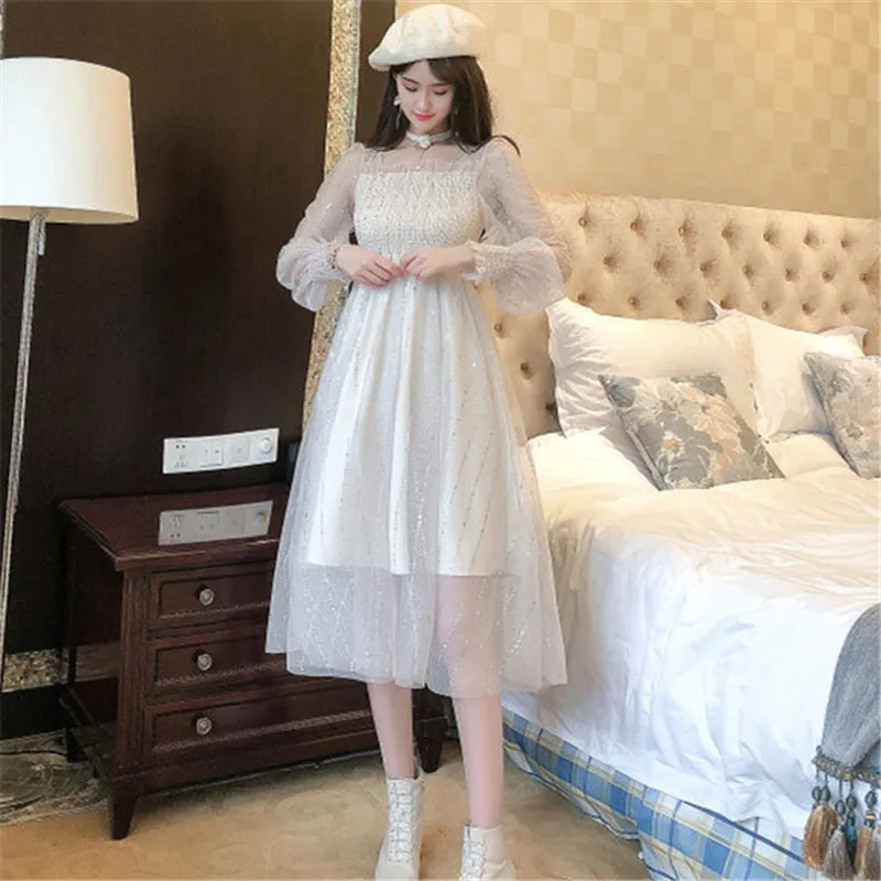Temperament Dress Women's Summer Sequins Vertical Mesh Square Collar Long-sleeved Pullover A-line Skirt Fashion Female Clothing
Temperament Dress Women's Summer Sequins Vertical Mesh Square Collar Long-sleeved Pullover A-line Skirt Fashion Female Clothing