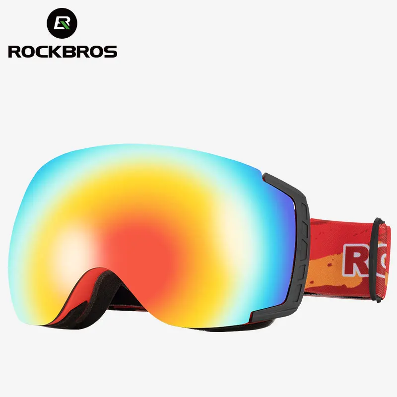 

ROCKBROS Red-dot Ski Goggles Anti-fog Double Layer Lenses Men Women Color Changing Windproof Large Frame Snow Glasses Equipment