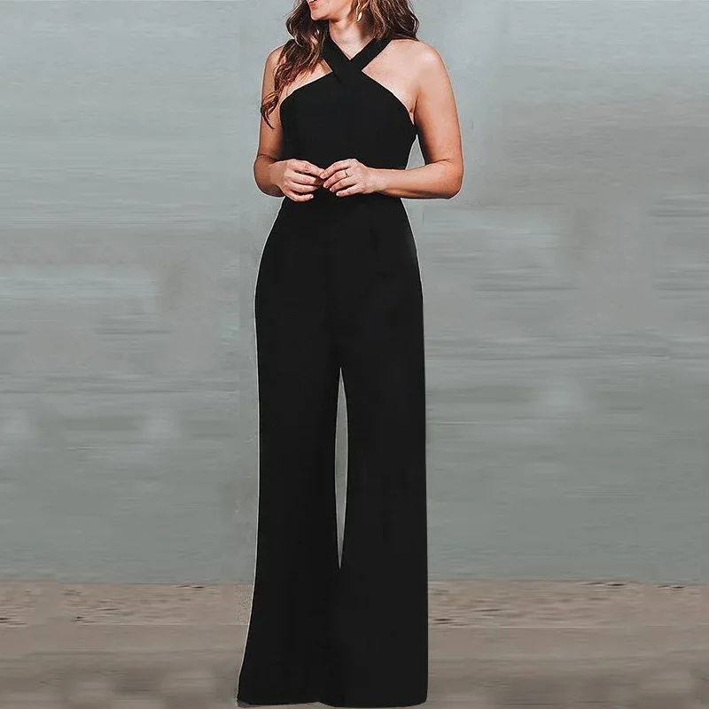 Elegant Women's Jumpsuit 2022 Autumn Fashion Sexy Cross Halter Neck Sleeveless Solid Color Long Wide Leg Jumpsuit
Elegant Women's Jumpsuit 2022 Autumn Fashion Sexy Cross Halter Neck Sleeveless Solid Color Long Wide Leg Jumpsuit