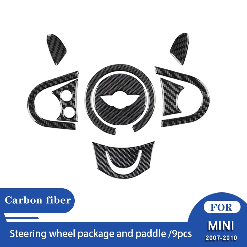 

Pegatina embellecedora de botones de volante de coche Interior de fibra de carbono para BMW MINI Cooper R55 R56 R57 2007 - 2010