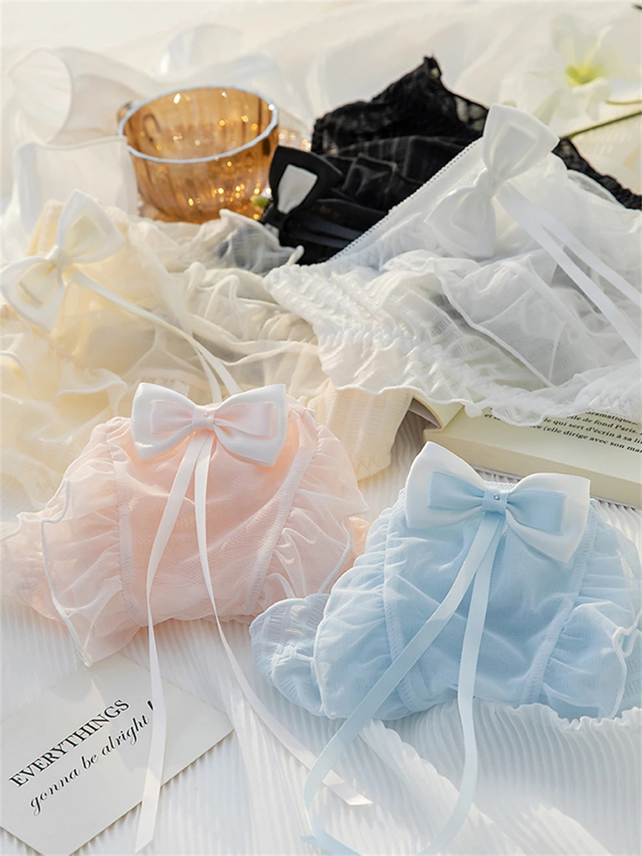 Japanese Sweet Lolita Style Kawaii Girls Briefs Solid Color Sexy Mesh Ribbon Bowknot Stripes Ruffle Woman Panties
Japanese Sweet Lolita Style Kawaii Girls Briefs Solid Color Sexy Mesh Ribbon Bowknot Stripes Ruffle Woman Panties