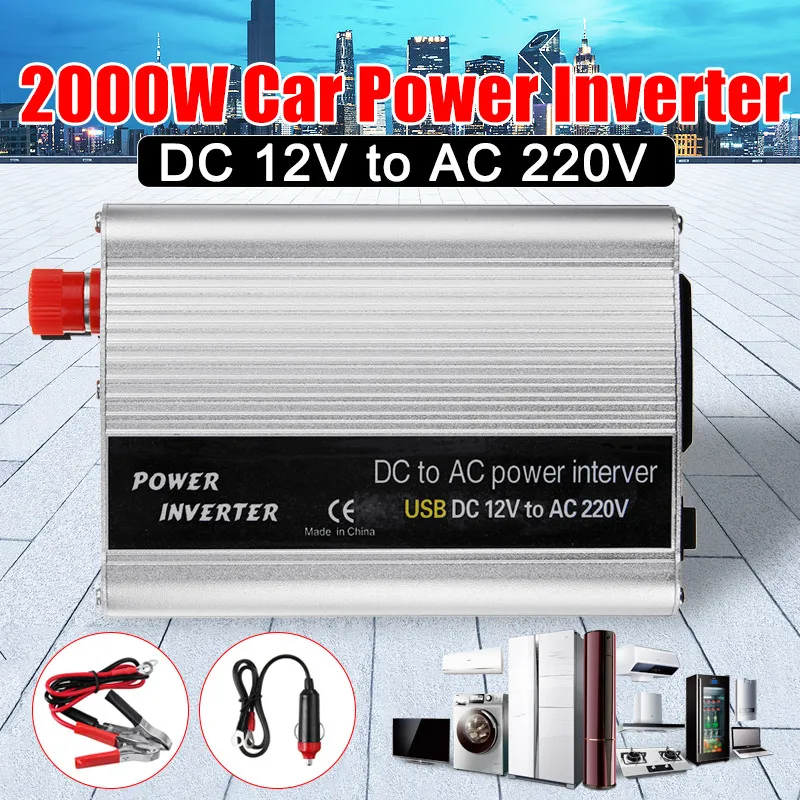 2000W Portable DC 12V to AC 220V USB Car Power Inverter Charger Converter Adapter DC 12 to AC 220 Modified Sine Wave Transformer
2000W Portable DC 12V to AC 220V USB Car Power Inverter Charger Converter Adapter DC 12 to AC 220 Modified Sine Wave Transformer