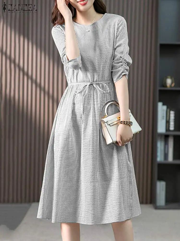 Элегантные платья, женский летний сарафан ZANZEA, модное платье в полоску, платье средней длины с рукавом до локтя и круглым вырезом, женское платье для работы, праздничное платье
Элегантные платья, женский летний сарафан ZANZEA, модное платье в полоску, платье средней длины с рукавом до локтя и круглым вырезом, женское платье для работы, праздничное платье