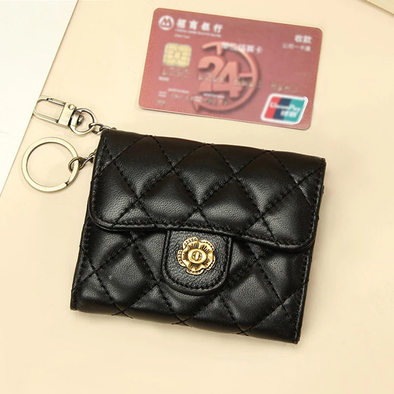 

Genuine Leather Coin Purse Small Women Wallet Luxury Camellia Design Mini Money Bag Diamond Lattice Fashion Earphones Pouch Bag