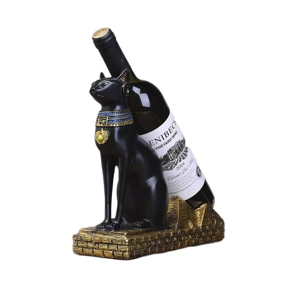 

VILEAD 25cm Resin Egyptian Cat God Wine Rack Figurines Animal Ornaments Wine Bottle Holder European Creative Decoration Hogar