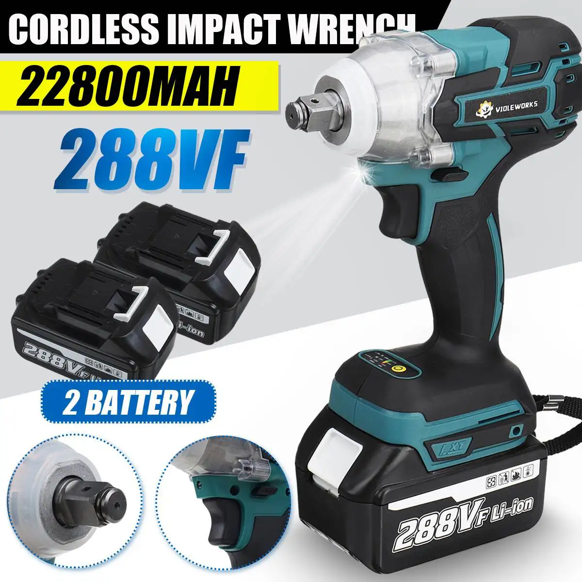 288VF 520 N.M Torque Brushless Electric Impact Wrench 1/2 In With 22800mAh Lithium-Ion Battery 6200rpm For Makita 18V Battery
288VF 520 N.M Torque Brushless Electric Impact Wrench 1/2 In With 22800mAh Lithium-Ion Battery 6200rpm For Makita 18V Battery