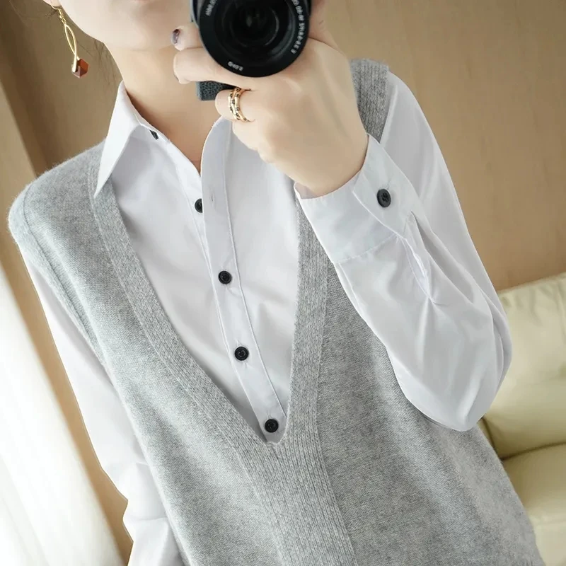Female V-neck overlapping sleeveless solid color loose knit bottomed shirt sweater waistcoat P3 840
Female V-neck overlapping sleeveless solid color loose knit bottomed shirt sweater waistcoat P3 840