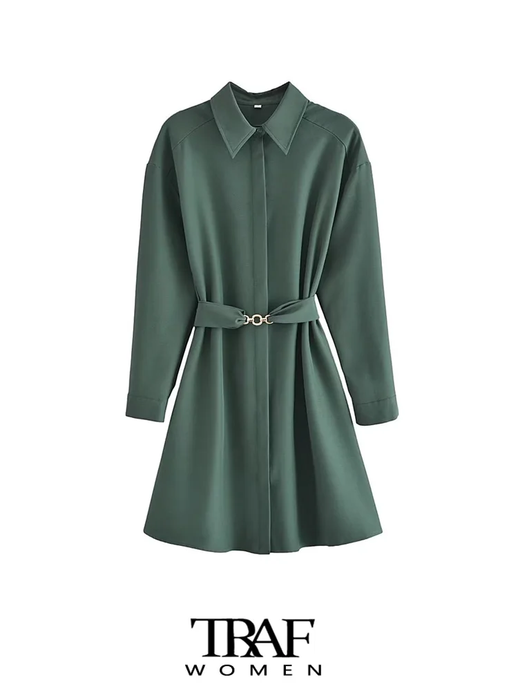 TRAF Women Fashion With Belt Front Button Mini Shirt Dress Vintage Lapel Collar Long Sleeve Female Dresses Vestidos Mujer
TRAF Women Fashion With Belt Front Button Mini Shirt Dress Vintage Lapel Collar Long Sleeve Female Dresses Vestidos Mujer
