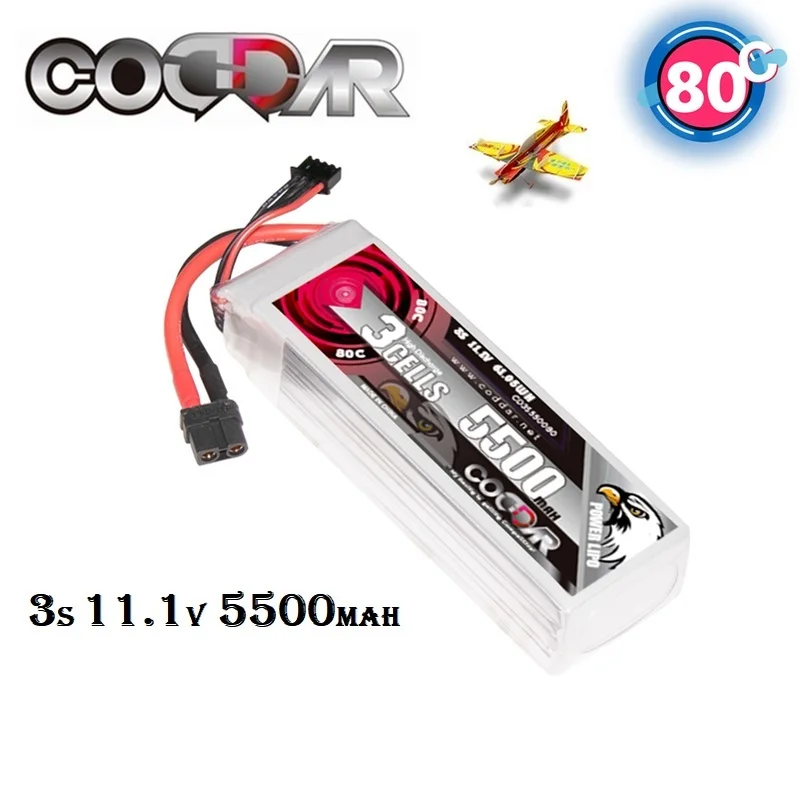 CODDAR Long Flight High Volume 3S 80/160C 11.1V 5500mAh Lipo Battery For FPV Racing Drone RC Racer With XT60 XT90 EC5 Connetor
CODDAR Long Flight High Volume 3S 80/160C 11.1V 5500mAh Lipo Battery For FPV Racing Drone RC Racer With XT60 XT90 EC5 Connetor
