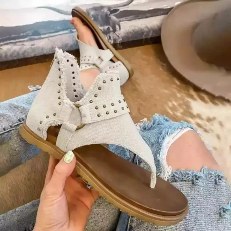 2022 Summer Women's Fashion Rivet Herringbone Denim Roman Sandals Flat Bottom Soft Sole Slip Proof Bag Heel Women Sandals
2022 Summer Women's Fashion Rivet Herringbone Denim Roman Sandals Flat Bottom Soft Sole Slip Proof Bag Heel Women Sandals