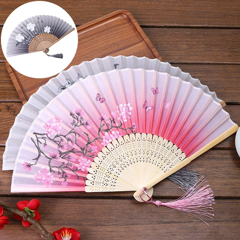 

1 шт. Модный Шелковый веер для рук с цветочным узором складной бамбуковый веер для свадебной вечеринки в китайском стиле для танцев