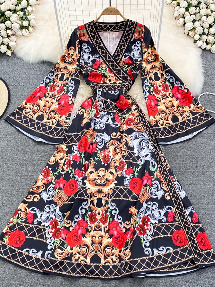 FMFSSOM Spring Autumn Women Flared Sleeve V-Neck Printed A-Line Dress Fashion Casual Female Elegant High Waist Slim Dresses
FMFSSOM Spring Autumn Women Flared Sleeve V-Neck Printed A-Line Dress Fashion Casual Female Elegant High Waist Slim Dresses