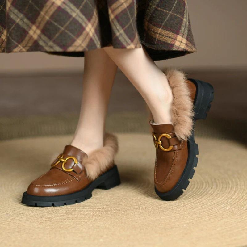 Autumn and Winter Luxury Women's Shoes2022 New Round Toe Thick Bottom Cowhide Rabbit Fur Velvet Casual Shoes Women
Autumn and Winter Luxury Women's Shoes2022 New Round Toe Thick Bottom Cowhide Rabbit Fur Velvet Casual Shoes Women