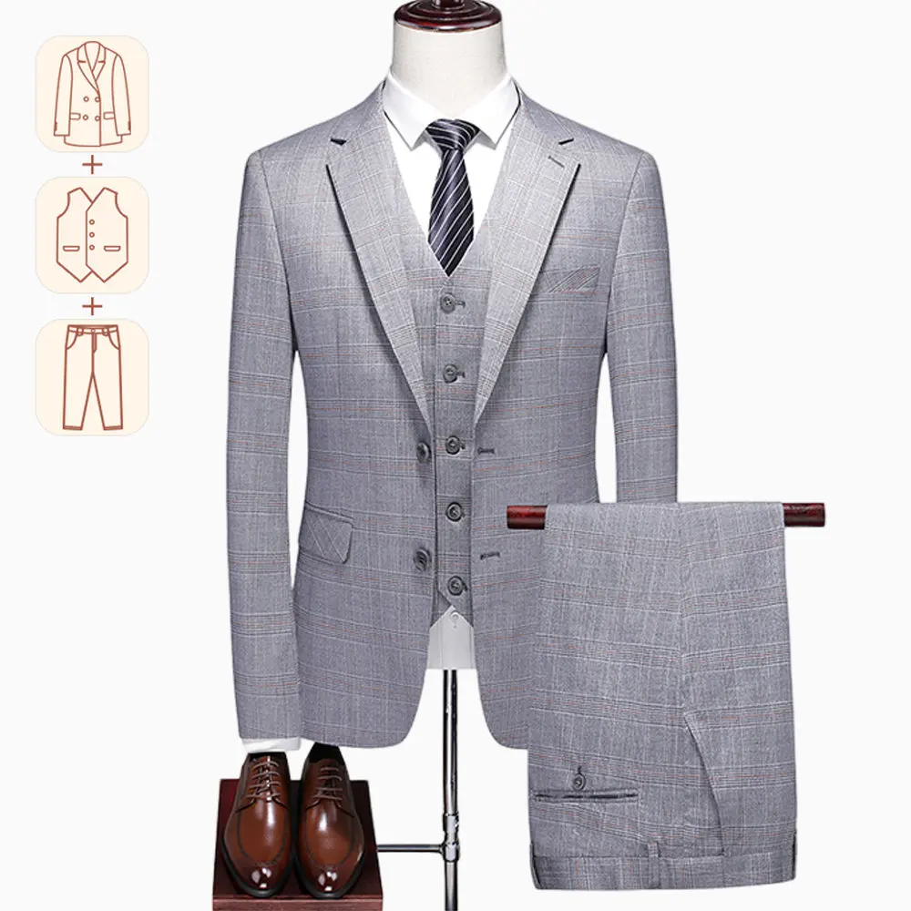 Gray Men's Suit Set Groom Wedding Suit Plaid Slim Fit Fashion Dance Social Swallowtail Three-Piece Set 2023 Luxury Authentic 5XL
Gray Men's Suit Set Groom Wedding Suit Plaid Slim Fit Fashion Dance Social Swallowtail Three-Piece Set 2023 Luxury Authentic 5XL