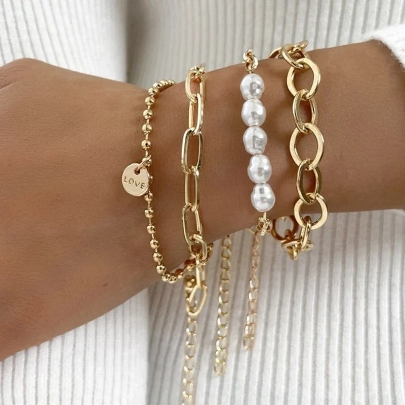 Fashion Punk Bracelets & Bangles For Women Girls Pearl Chain Bracelets Set Boho Gold Color Charm Jewelry Accessories Gifts 2022
Fashion Punk Bracelets & Bangles For Women Girls Pearl Chain Bracelets Set Boho Gold Color Charm Jewelry Accessories Gifts 2022