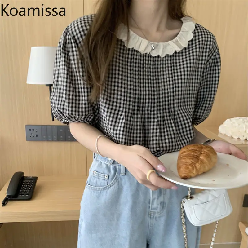 Koamissa Summer Women Short Sleeve Plaid Blouse Sweet Lace Up Back Single Breasted Women Shirts Korean Blusas New Chic Crop Tops
Koamissa Summer Women Short Sleeve Plaid Blouse Sweet Lace Up Back Single Breasted Women Shirts Korean Blusas New Chic Crop Tops