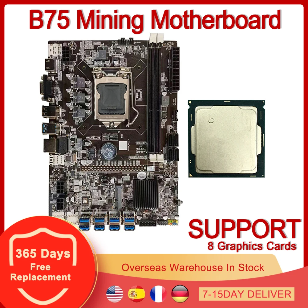 B75 Mining Motherboard 8 USB 3.0 to PCIE X16 PCI-E 16X LGA 1155 Random CPU DDR3 SATA mSATA Bitcoin BTC ETH Miner
B75 Mining Motherboard 8 USB 3.0 to PCIE X16 PCI-E 16X LGA 1155 Random CPU DDR3 SATA mSATA Bitcoin BTC ETH Miner
