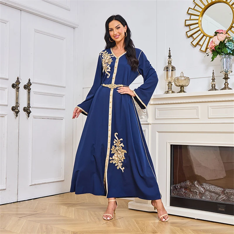 Moroccan Evening Eid Party Kaftan Muslim Abaya Women Belted Embroidery Trim Split Hem Gulf Jalabiya Maxi Dress Caftan Gown Belt
Moroccan Evening Eid Party Kaftan Muslim Abaya Women Belted Embroidery Trim Split Hem Gulf Jalabiya Maxi Dress Caftan Gown Belt