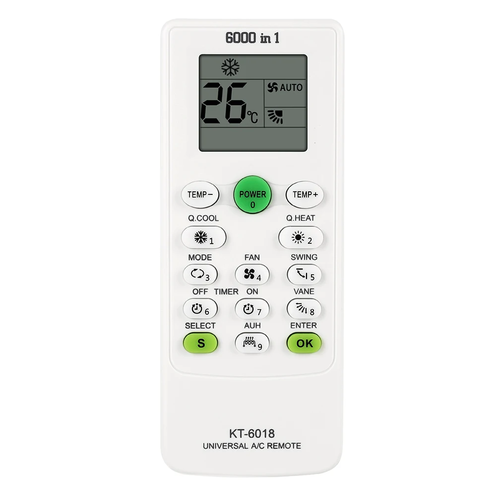 KT-6018 Universal Air Conditioner Remote Control for Aux Carrier Changhong Chigo Gree Haier Hisense Panasonic Samsung
KT-6018 Universal Air Conditioner Remote Control for Aux Carrier Changhong Chigo Gree Haier Hisense Panasonic Samsung